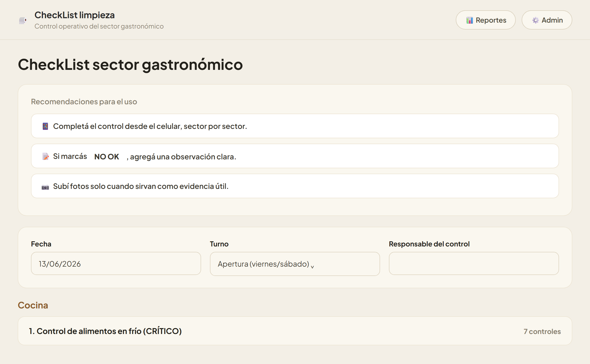 CheckList de limpieza
